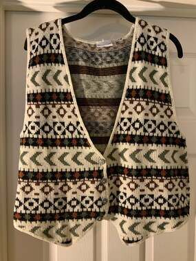 Vintage 70s Backroad Blues Aztec Fair Isle Knit Sweater Vest